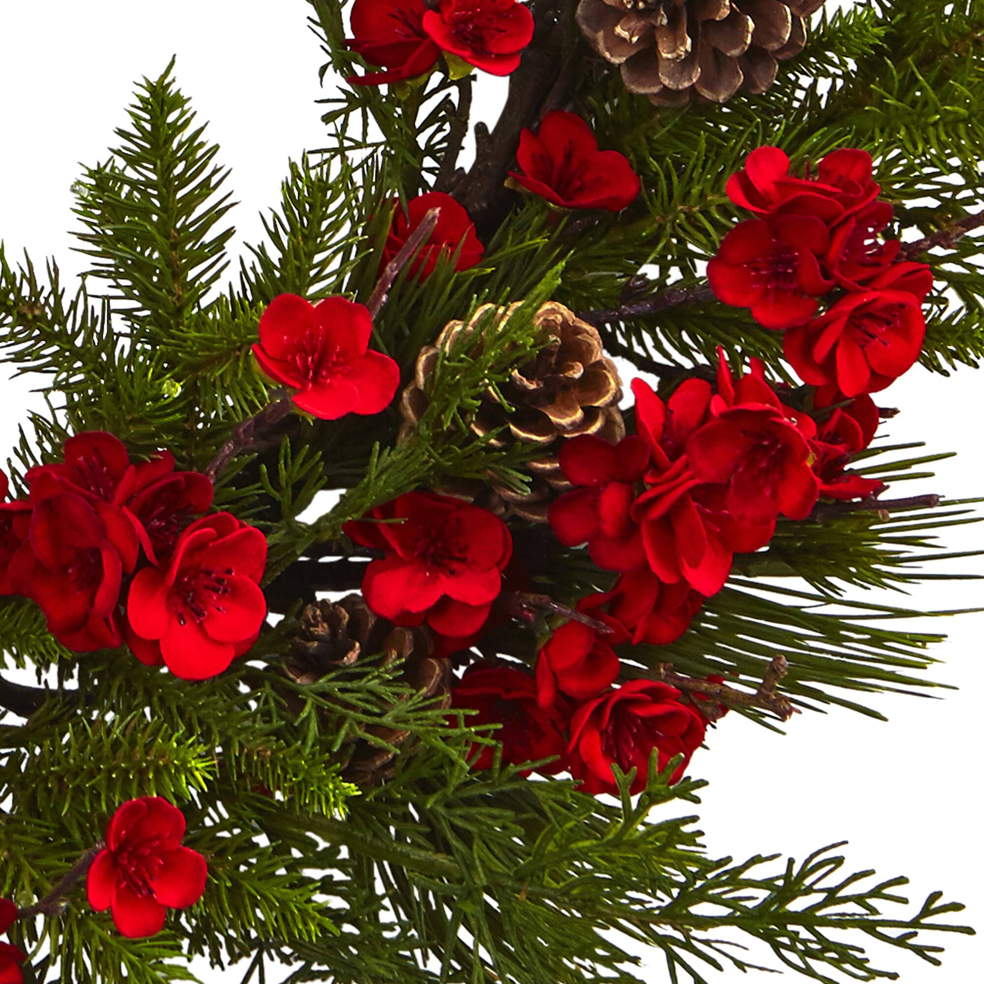 24" Plum Blossom Pine Wreath